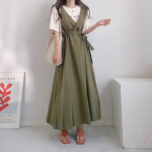 클래식 복고풍 민소매 수술 백심 원피스 상세 이미지 22
