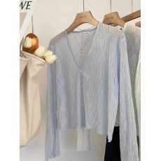 批发蓝色薄款长袖冰丝针织开衫女春季外搭防晒小披肩外套空调罩衫上衣