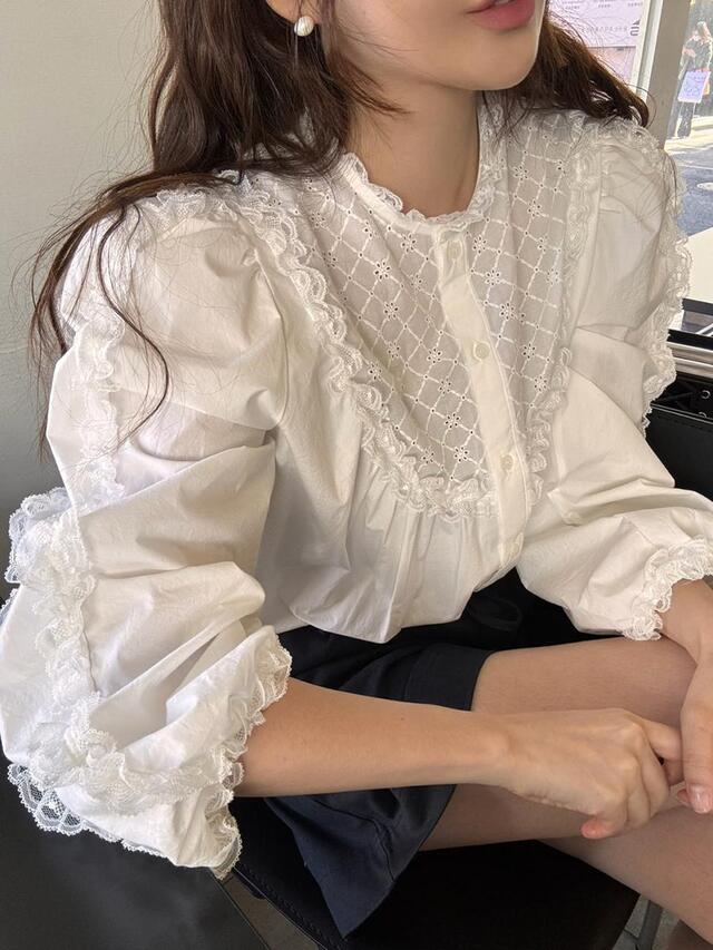 있음 선적 한 부서 chic 이른 가을 다용도 레이스 무거운 작업 긴팔 레이스 셔츠