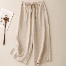 实拍2026新款会呼吸的棉麻裤~休闲百搭棉麻纯色松紧腰直筒裤女