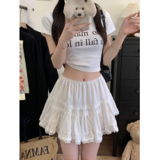 批发实拍~大码女装白色蕾丝拼接蛋糕裙短裙半身裙女芭蕾风减龄裙子