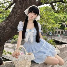 批发法式甜美泡泡袖蕾丝<b class='q'>连衣裙</b>女2026春夏茶歇气质公主蓬蓬蛋糕短裙潮