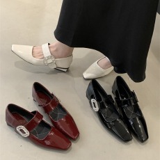 批发米庭水钻方扣浅口单鞋2026新款方头粗跟复古气质仙女风玛丽珍鞋女