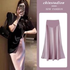 批发孕妇装夏季2025新款高级感小香风黑色衫醋酸半身裙两件套装