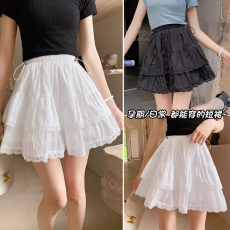 批发现 孕妇夏季法式蓬蓬蛋糕花边猪鼻扣调节无托腹蕾丝A字短裙