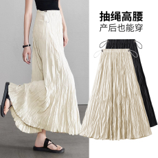 批发天猫品质 孕妇夏乱皱褶无托腹猪鼻扣可调节大摆托地春A字半身长裙