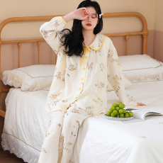 批发纯棉纱布长袖月子服春秋孕妇睡衣哺乳服<b class='q'>夏</b>孕期产后可调节家居服