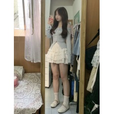 批发两件套装<b class='q'>夏</b>新款甜美设计感拼接长袖T恤高腰显瘦蛋糕半身裙ins