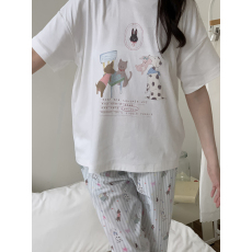 批发实拍 夏季INS韩版卡通印花纯棉甜美慵懒风宽松家居服睡衣套装