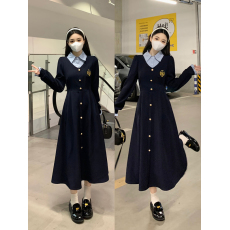 批发实拍大码女装假两件<b class='q'>时尚</b>精致连衣裙秋季学院风遮肉显瘦别致长裙