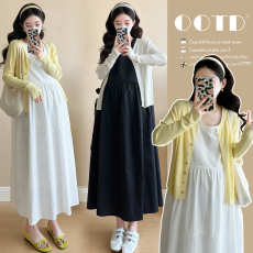 批发实拍20256春季新款孕妇纯色简约无袖背心裙＋开衫套装