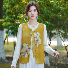 批发新中式真丝宋锦提花马甲时尚气质坎肩上衣双层外搭国潮女装马夹