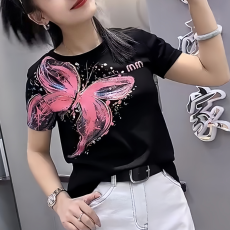 批发纯棉设计感潮流重工蝴蝶发泡短袖<b class='q'>t</b><b class='q'>恤</b>女夏季2026新款百搭休闲上衣