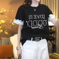 批发高级感重工钉珠蕾丝拼接短袖<b class='q'>t</b><b class='q'>恤</b>女2026夏季新款洋气宽松百搭上衣