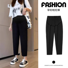 批发孕妇裤子春秋新款九分哈伦萝卜裤不勒肚子黑色托腹裤孕期<b class='q'>九分裤</b>