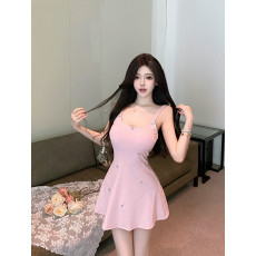 批发实拍辣妹<b class='q'>气质</b>性感吊带连衣裙女夏重工镶钻U领显瘦收腰a字公主裙