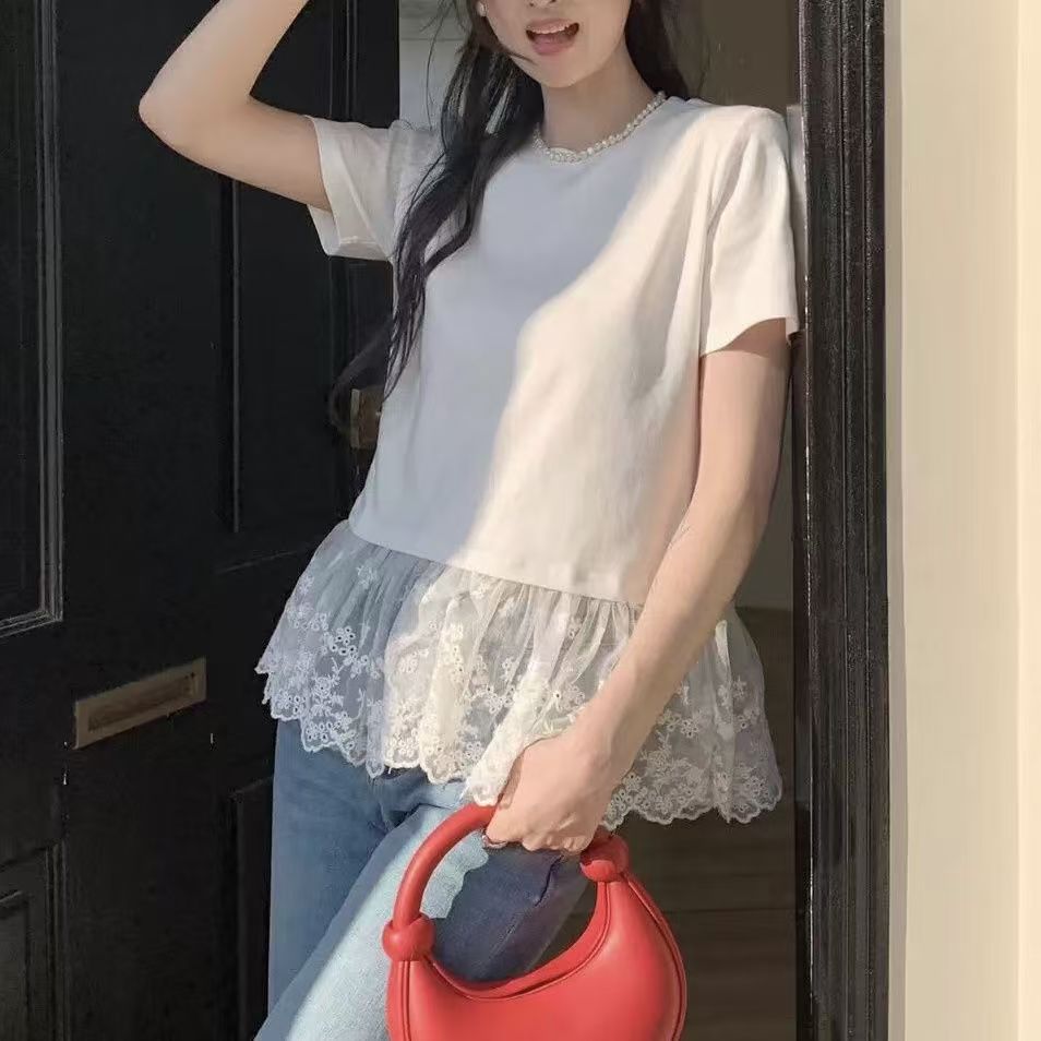여름 드레스 빅 사이즈 발레 바람 레이스 반팔 티셔츠 지방 mm 슬림해 보이는 인사이드 가져 가라. 만나는 맨위 m 4xl 200 kg