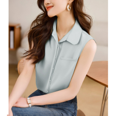 批发实拍高端缎面2026新款女仿<b class='q'>真丝</b><b class='q'>背心</b>衬衫无袖宽松上衣