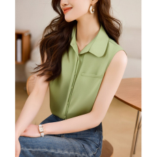 批发实拍高端缎面2026新款女仿<b class='q'>真丝</b><b class='q'>背心</b>衬衫无袖宽松上衣