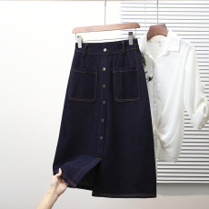 批发实拍2026春新款大码宽松A字丹宁牛仔半身裙胖MM松紧腰中长款裙