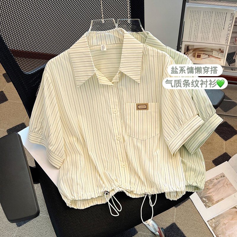 POLO 칼라 반팔 스트라이프 셔츠 여성 의류 2026 년 여름 새로운 맨위