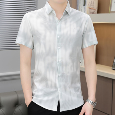 批发微弹冰丝夏季短袖衬衫男士韩版修身痞帅气ins潮牌休闲薄款男衬衣