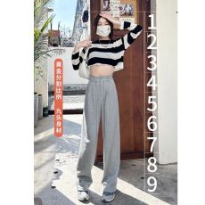 批发2025新款灰色运动裤女高腰阔春秋腿直筒休闲窄版百搭拖地潮牌ins