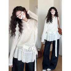 批发韩系高级感白色镂空针织<b class='q'>连衣裙</b>子女开春季穿搭2026新款连帽<b class='q'>卫衣</b>裙