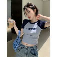 批发<b class='q'>韩国</b>外贸原版新款纯欲风短款上衣辣妹修身夏季短袖t恤女