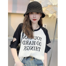 批发抖音天猫品质镂空短袖时尚设计感上衣法式圆领宽松百搭冰丝<b class='q'>针织衫</b>