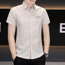 批发新款短袖衬衫男装时尚潮流韩版修身男士衬衣青少年休闲上衣刺绣花