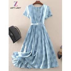 批发<b class='q'>清仓</b>夏季新款优雅高端女装中长款修身显瘦短袖波点印花天丝<b class='q'>连衣裙</b>