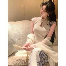 批发新中式旗袍春季穿搭高级感2026国风<b class='q'>青花瓷</b>印花气质名媛收腰<b class='q'>连衣裙</b>