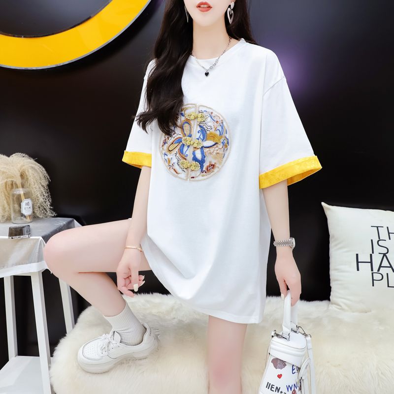 MY2630# 夏季潮牌棉抖音质量大码300斤提花短袖T恤女女裝貨源服裝批發