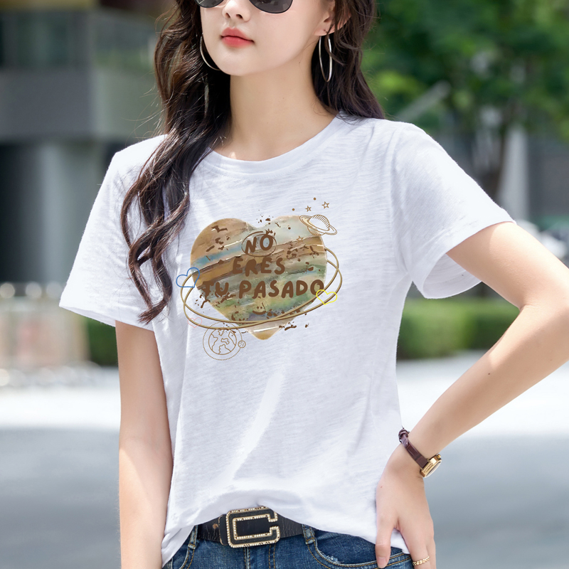 MY9120# 夏季新款纯棉圆领短袖t恤女美式复古休闲百搭上衣潮宽松体恤女...