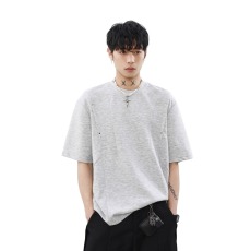 批发国潮美式解构铆钉褶皱短袖男女T恤夏季重磅<b class='q'>嘻哈</b>潮牌休闲半袖上衣