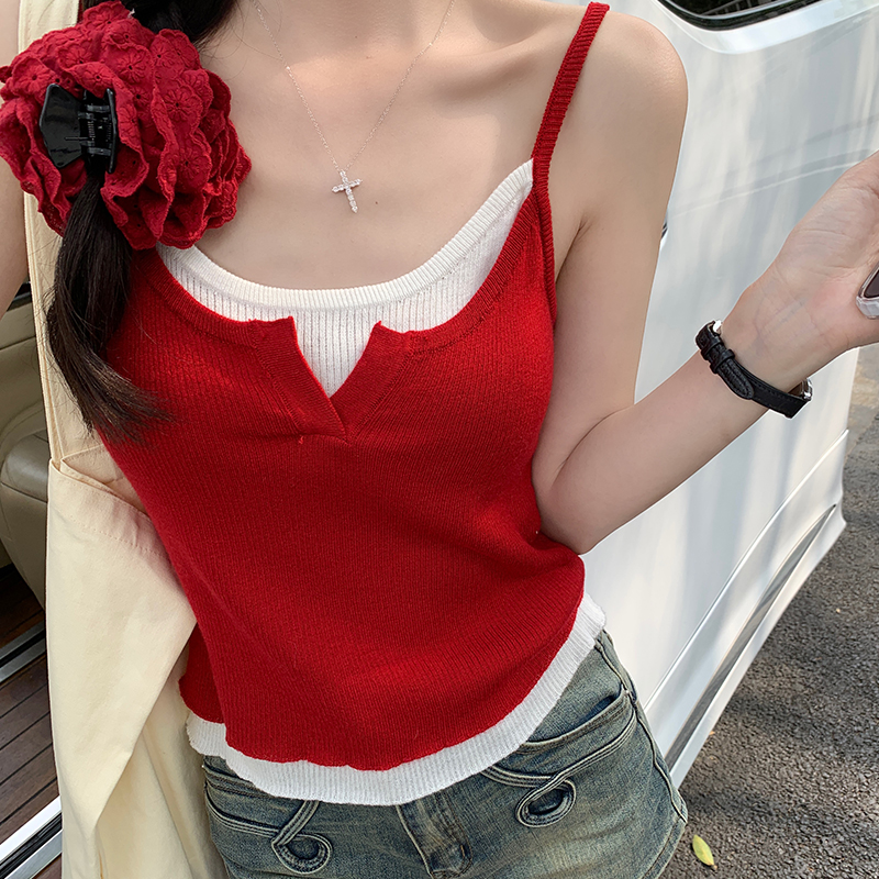 MY2557# 假两件吊带背心女夏新款设计感小众内搭打底上衣女裝貨源服裝批發