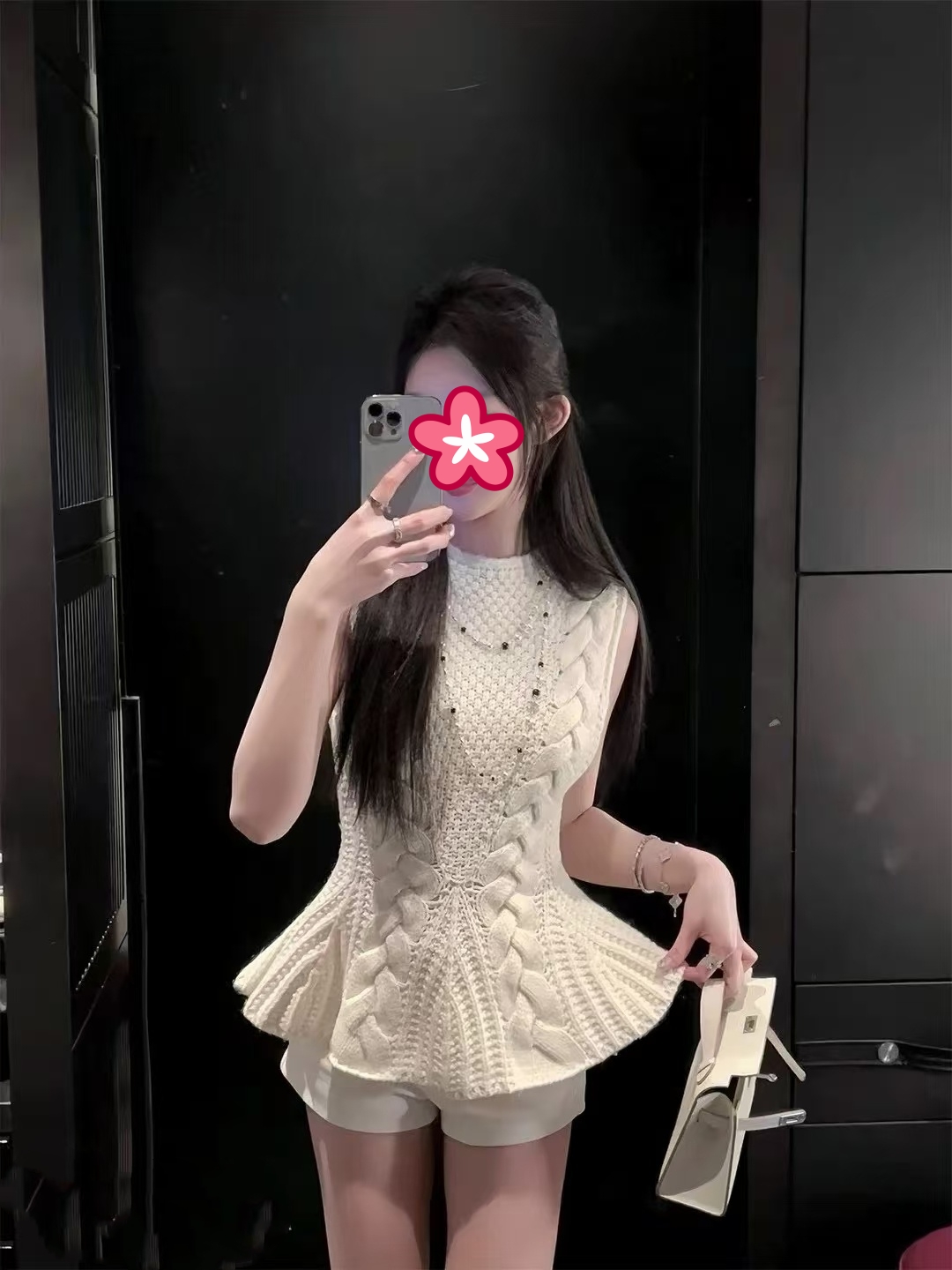 FA57125# 人鱼妖姬温柔气质收腰A字裙摆无袖麻花针织背心
