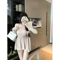 批发实拍 温柔佳人加胸垫 气质开衫抹胸裙两件套