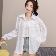 批发实拍韩版夏季笑脸烫金工艺印花衬衫原宿风休闲<b class='q'>防晒</b>衣女外套衬衣