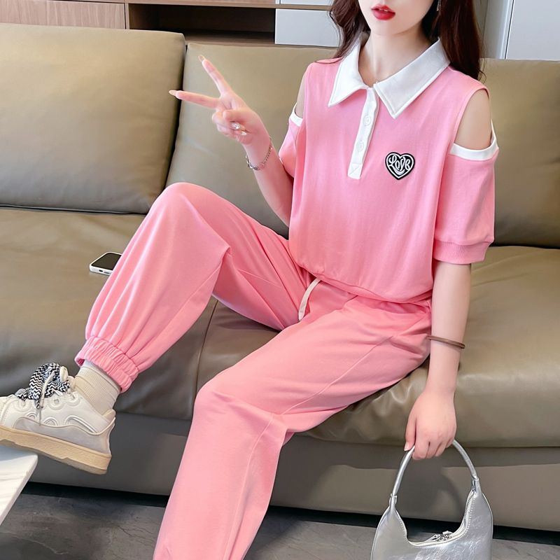 MY2626# 夏季纯棉时尚运动套装短款polo衫长裤两件套女女裝貨源服裝...