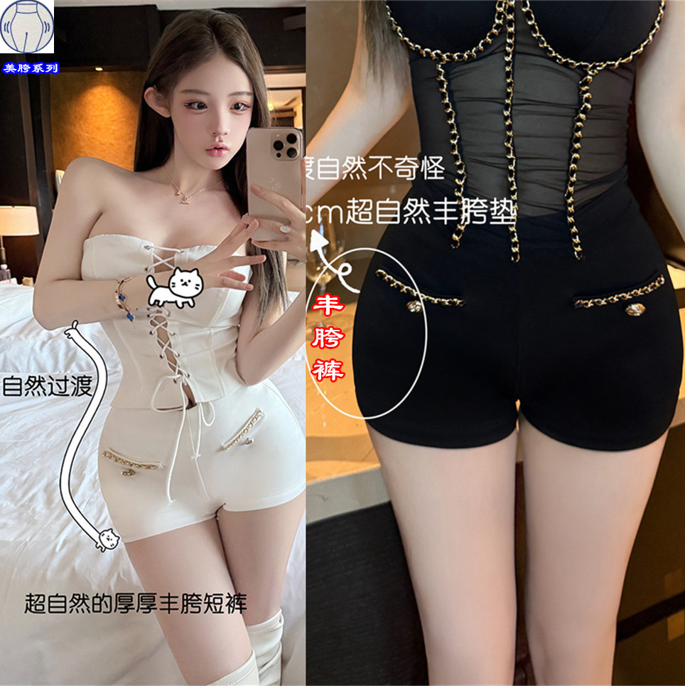 丰胯翘臀显腿长自带胯垫链条短裤热裤牛仔裤 服裝批發女裝批發服飾貨源