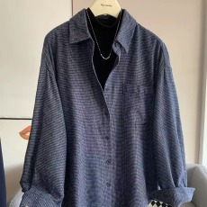 批发磨毛呢子格纹衬衫女春秋<b class='q'>冬</b>小个子设计感百搭叠穿宽松休闲上衣外套