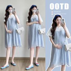 批发实拍·~孕妇夏季新品<b class='q'>百搭</b>假俩件套。拼接显瘦连衣裙