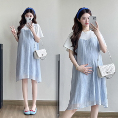 批发实拍~孕妇夏季新品<b class='q'>百搭</b>假两件·拼接显瘦连衣裙