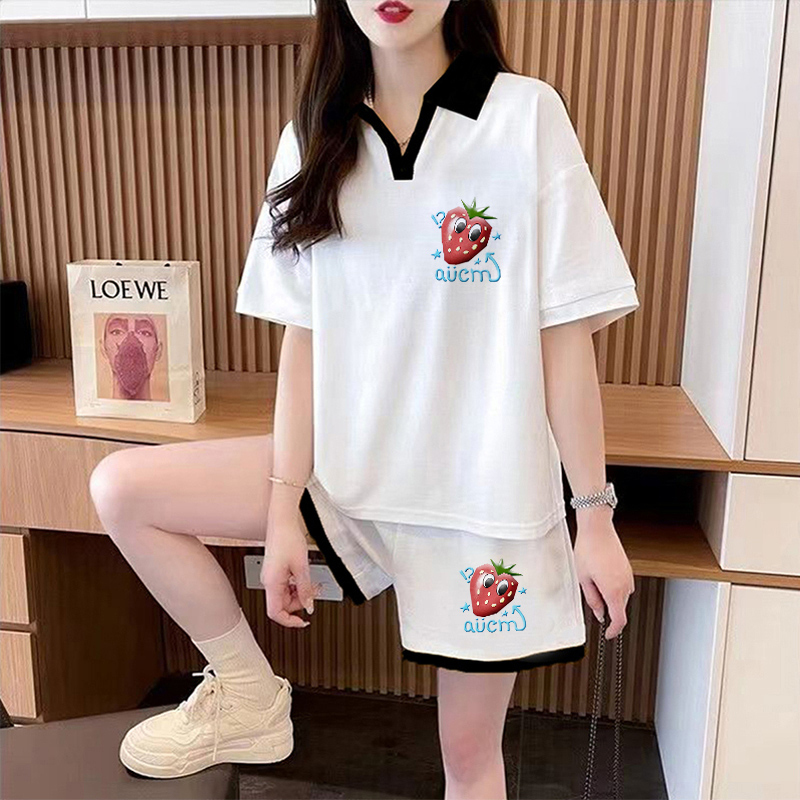 MY2691# 纯棉32支双纱夏季运动短袖T恤短裤两件套装女女裝貨源服裝批...