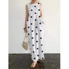 批发欧美亚马逊跨境2025夏季新款波点印花长裙<b class='q'>大码</b>口袋宽松休闲<b class='q'>连衣裙</b>
