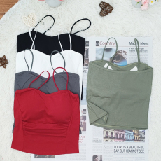 批发<b class='q'>夏</b>季新款女网红细肩带方领一体杯磨毛螺纹吊带显瘦百搭背心打底衫