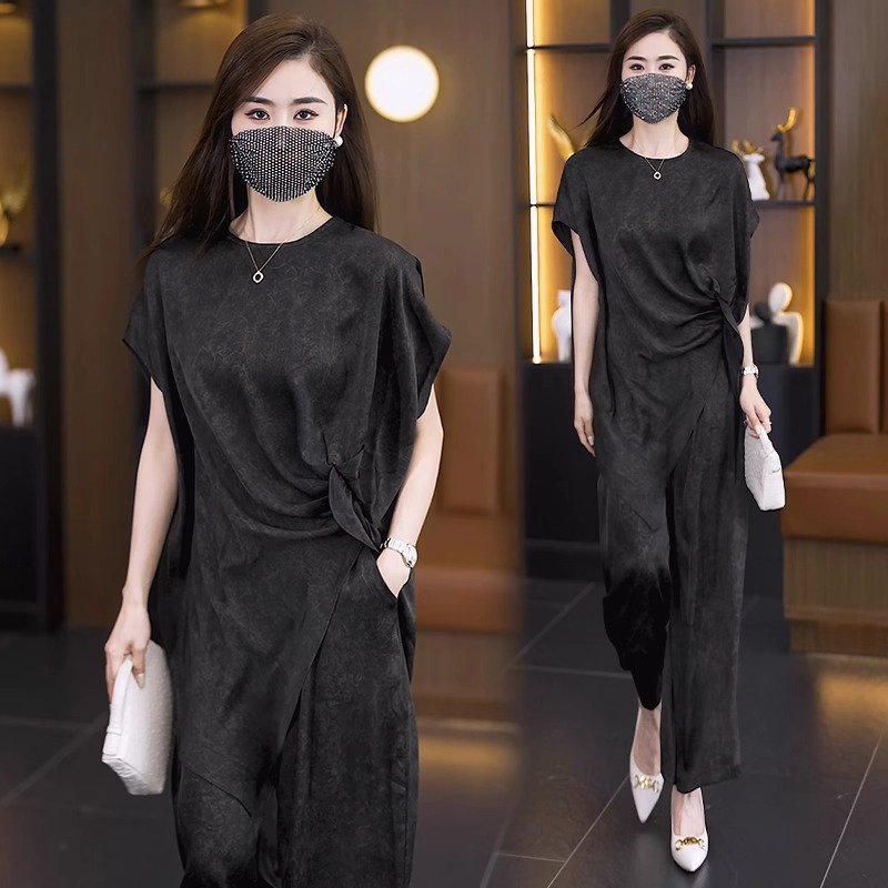 MY6338# 大码套装夏新款时尚气质时髦宽松遮肉显瘦短袖两件套女裝貨源服裝批發