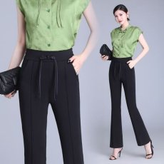 批发薄款国风高级西装裤新中式夏季微喇叭裤新款垂感高腰盘扣休闲裤子